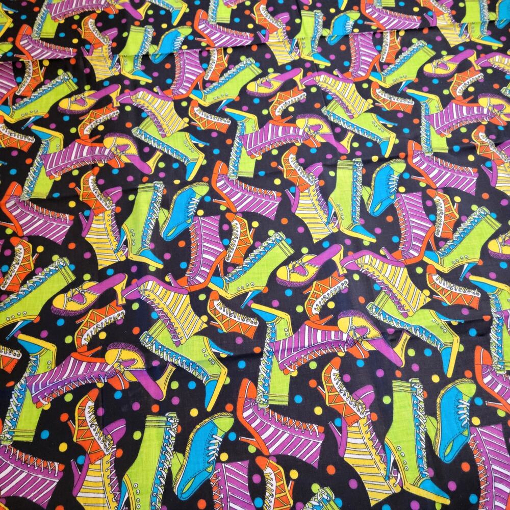 Cotton Fabric 1 Yd x 44" Shoes Polka Dot Novelty Print Springs Industries Brand